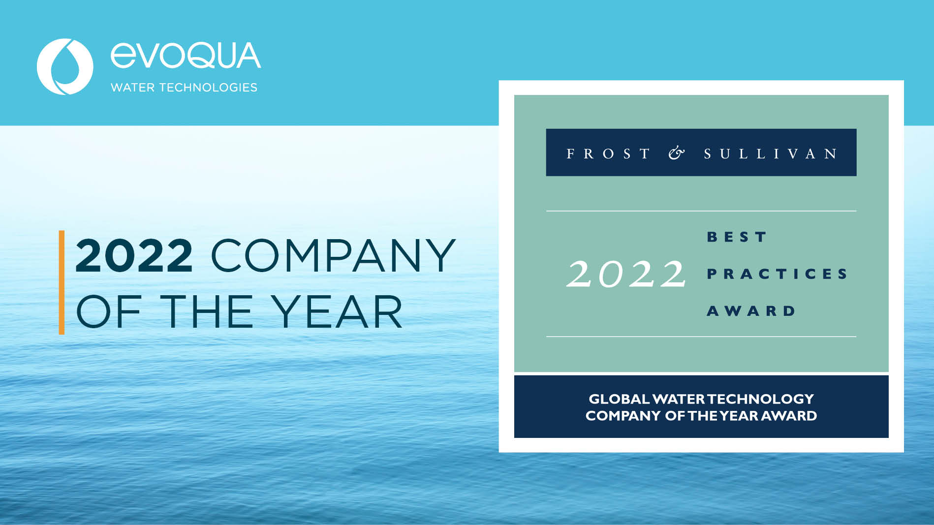 Evoqua Water Technologies Recognized by Frost & Sullivan as Global Company of the Year in the Water Technology Industry
